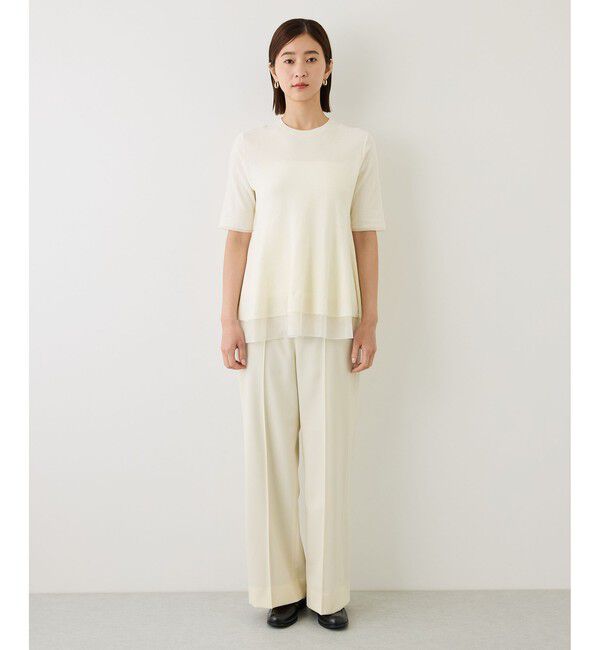 ROPE「【J'aDoRe・一部店舗限定サイズ】コットンモールパール釦ペプラムプルオーバー/イージーケア」|ニット・セーター|