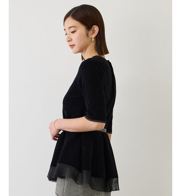 ROPE「【J'aDoRe・一部店舗限定サイズ】コットンモールパール釦ペプラムプルオーバー/イージーケア」|ニット・セーター|