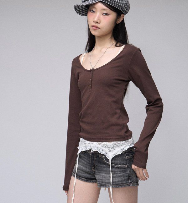  「【SLOPPY】 ヘンリーネックL/Sトップス」|Tシャツ・カットソー|