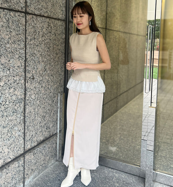 Rouge vif「【一部店舗限定】チュールコンビノースリーブプルオーバー」|ニット・セーター|