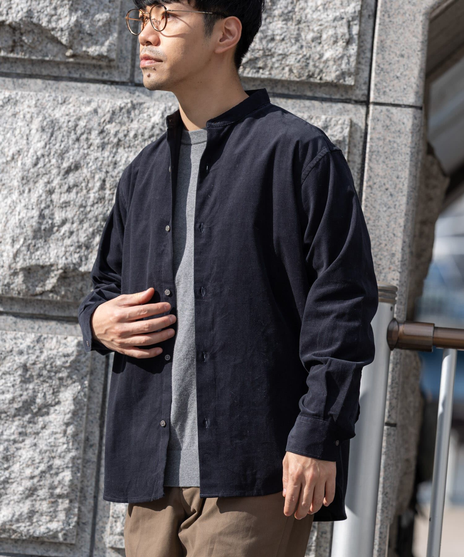 URBAN RESEARCH ROSSO「アーバンリラックスコーデュロイバンドシャツ」|シャツ・ブラウス|