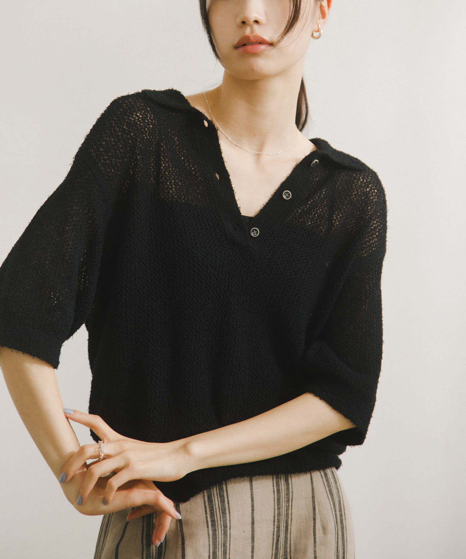 URBAN RESEARCH DOORS「Acetate Mix Collared Knit」|ニット・セーター|ブラック