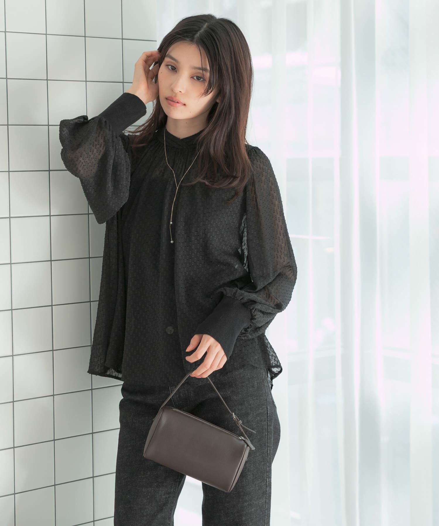 URBAN RESEARCH ROSSO「ハイネックボリュームスリーブブラウス」|シャツ・ブラウス|ブラック