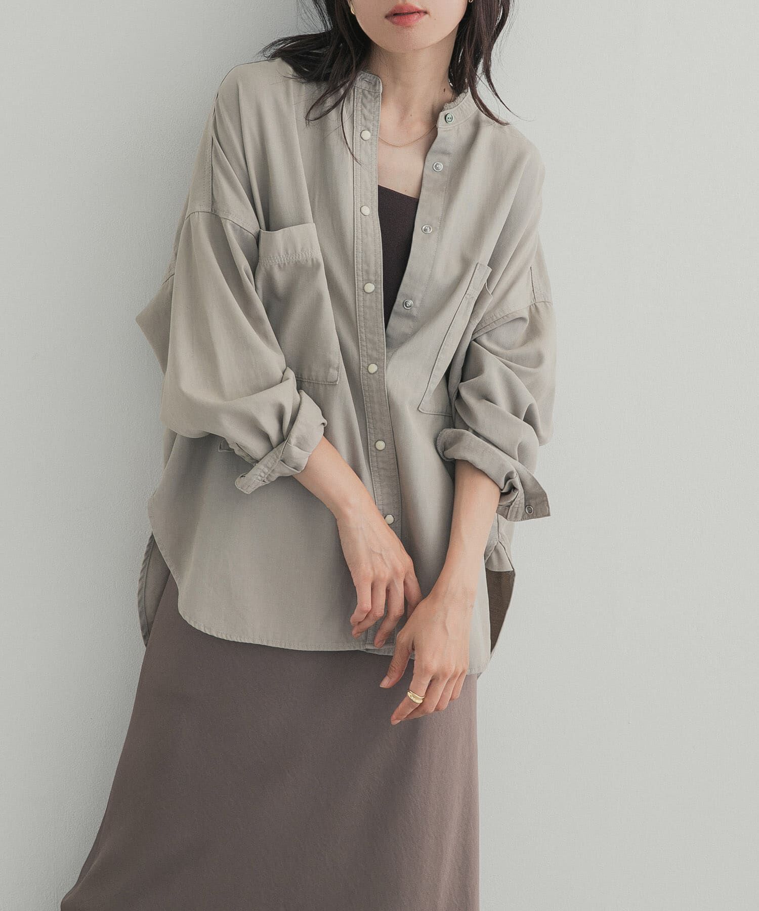 URBAN RESEARCH DOORS「デニムバンドカラーシャツ」|シャツ・ブラウス|ベージュ系その他