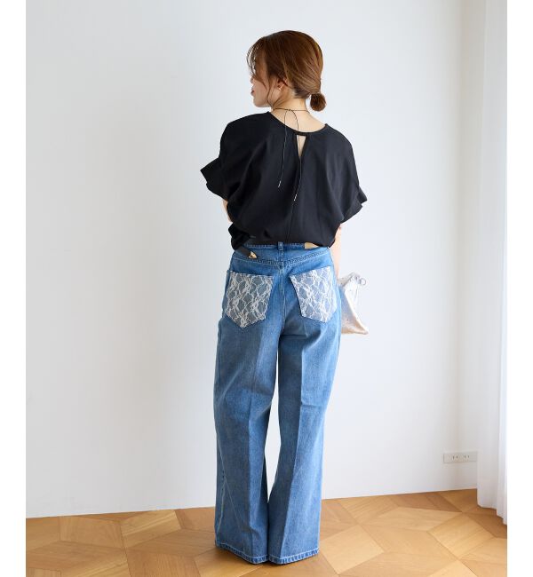  「レースドッキングデニムパンツ」|デニム|