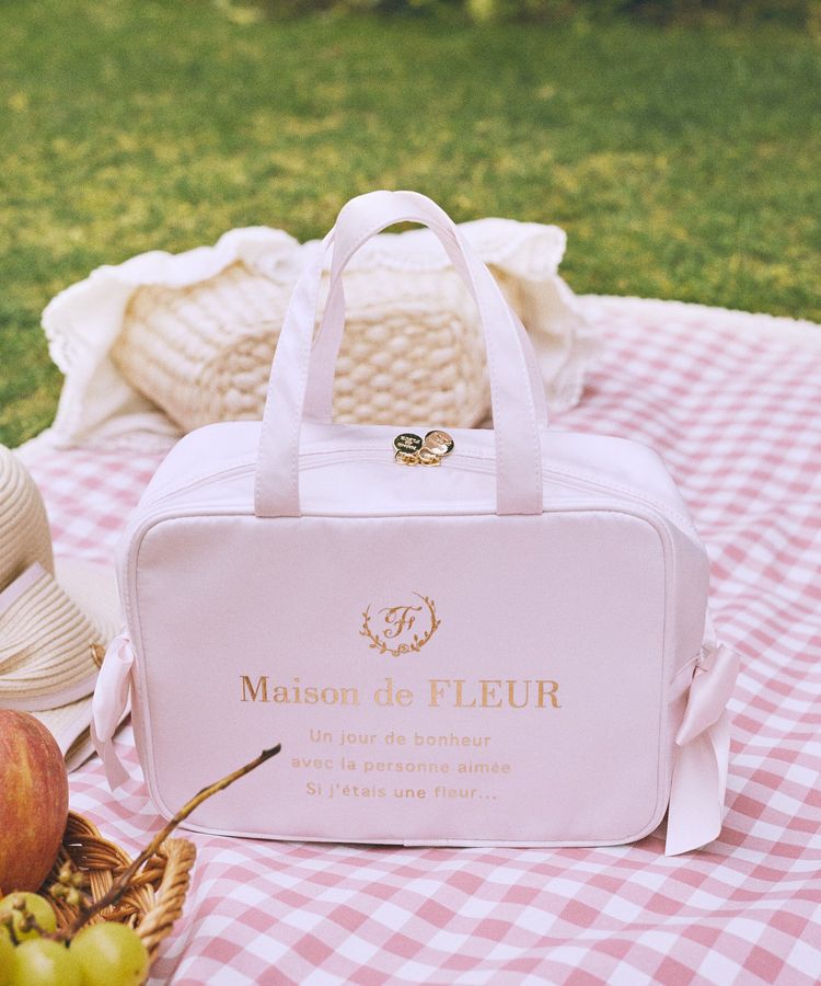 Maison de FLEUR「【保冷機能付き】サテンサイドリボン保冷バッグ」|トートバッグ|ピンク