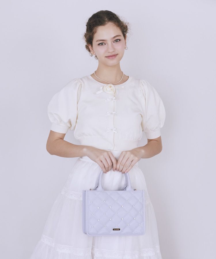 Maison de FLEUR「パールビジューキルティングスクエアショルダー」|ショルダー・メッセンジャー|ライトブルー