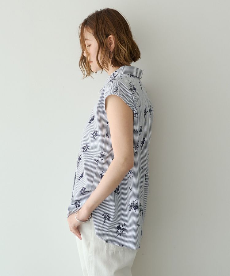 YECCA VECCA「ストライプ柄フラワー刺繍シャツ」|シャツ・ブラウス|