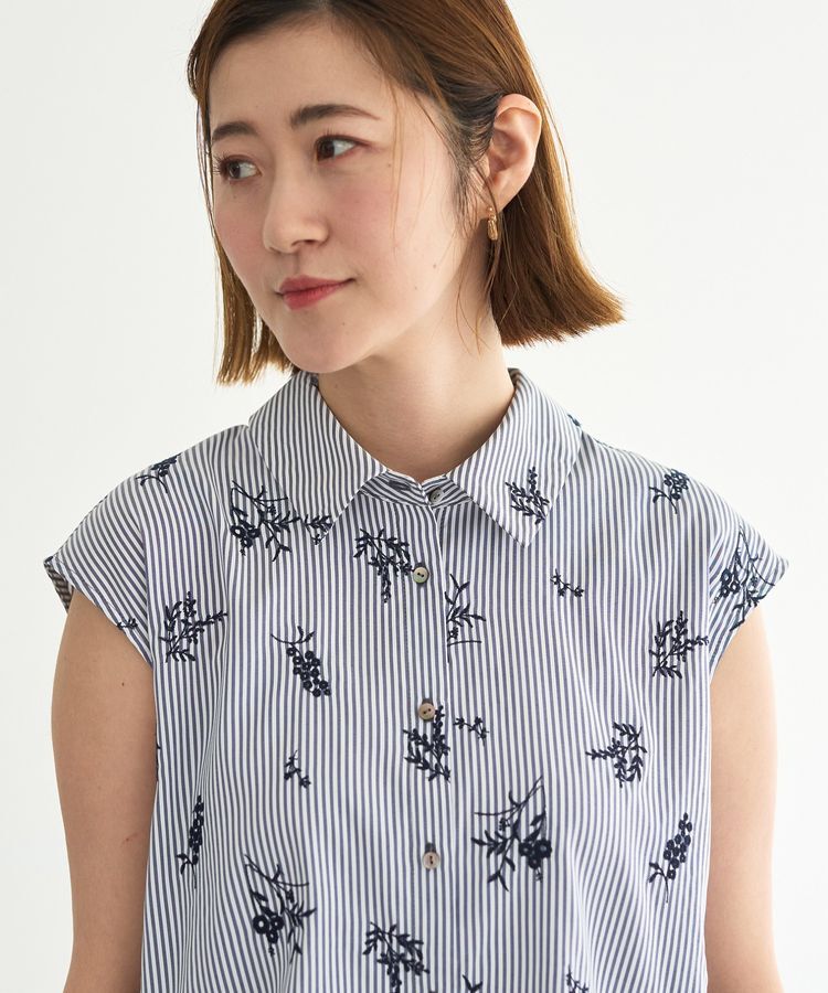 YECCA VECCA「ストライプ柄フラワー刺繍シャツ」|シャツ・ブラウス|