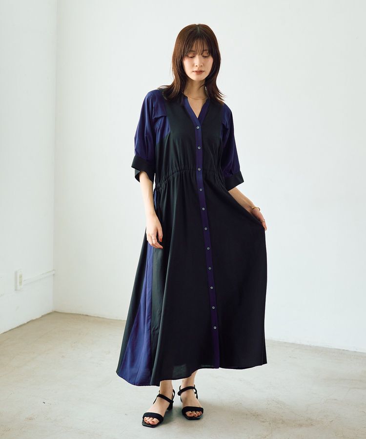Editt by YECCA VECCA「配色デザインシャツワンピース」|ワンピース|