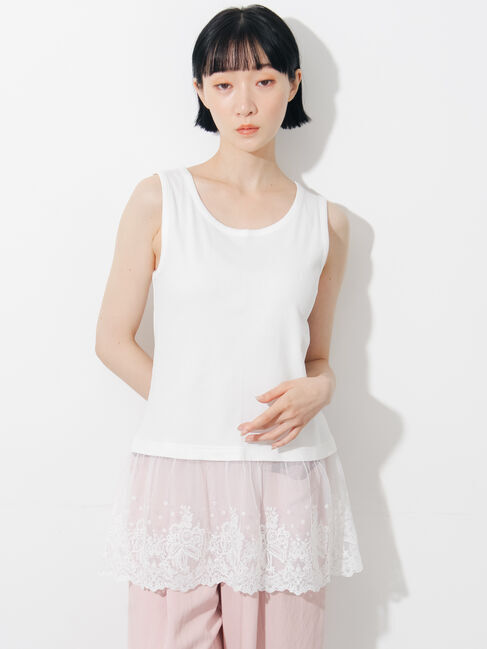 Samansa Mos2「【接触冷感】裾チュールレースノースリーブ」|Tシャツ・カットソー|オフホワイト