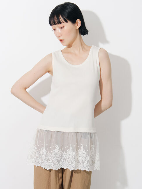 Samansa Mos2「【接触冷感】裾チュールレースノースリーブ」|Tシャツ・カットソー|
