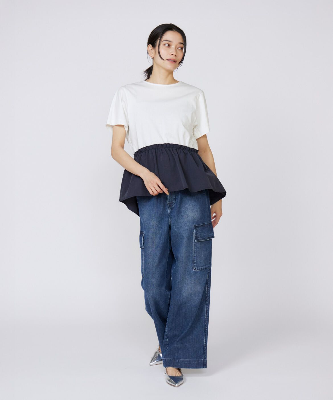 INED「《大きいサイズ》ドッキングペプラムカットソー」|Tシャツ・カットソー|