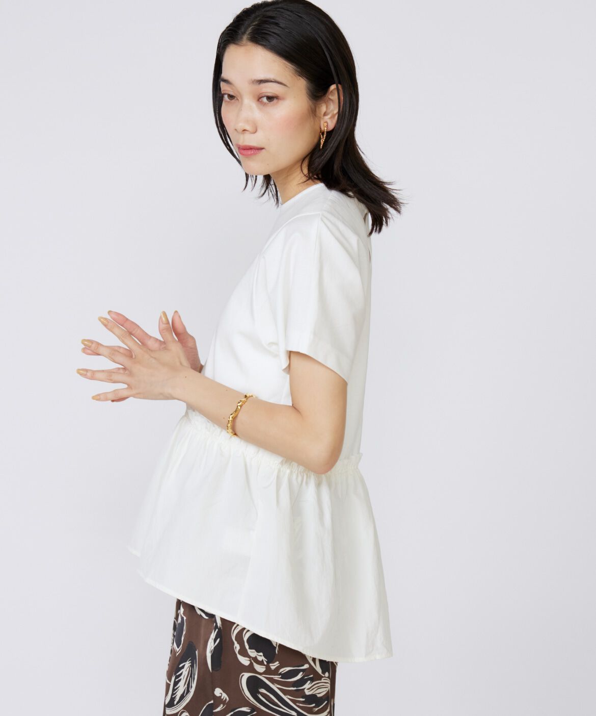 INED「《大きいサイズ》ドッキングペプラムカットソー」|Tシャツ・カットソー|