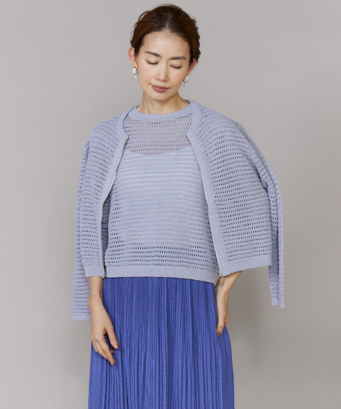 Le Souk「《大きいサイズ》透かし柄ニットブルゾン」|カーディガン|