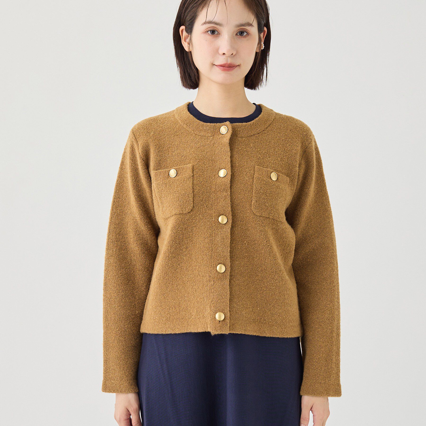 INDIVI「【軽やか】ブークレニットジャケット」|カーディガン|
