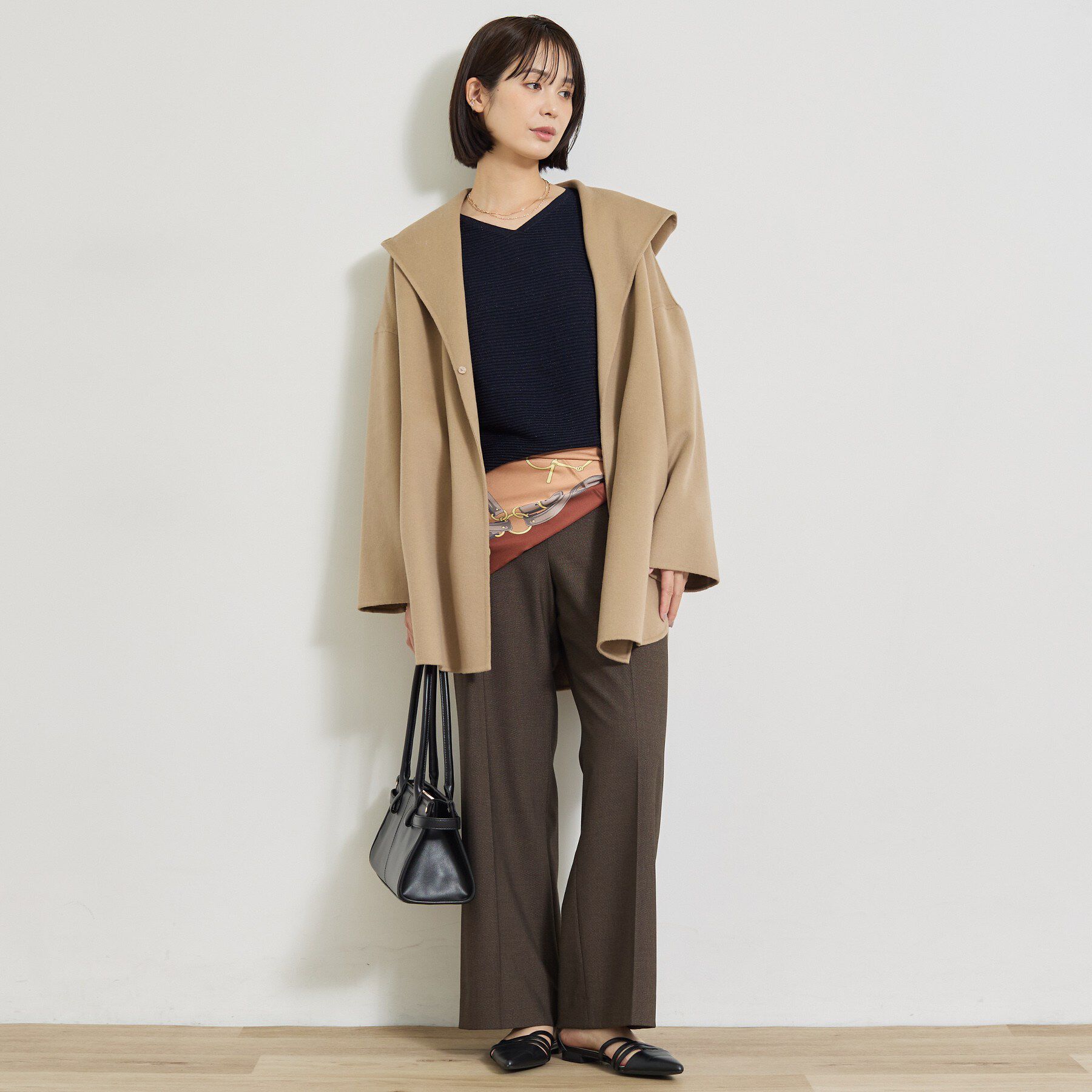 INDIVI「【ウール混／体型カバー】ラメガーター編み Vネックニット」|ニット・セーター|