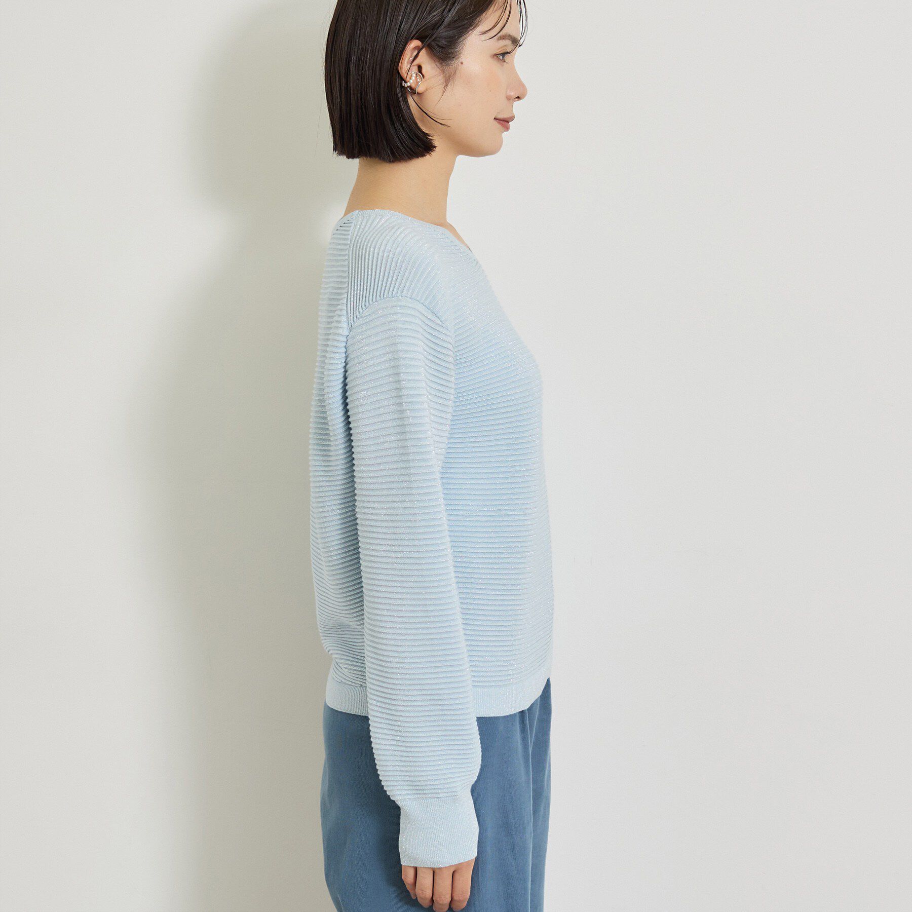 INDIVI「【ウール混／体型カバー】ラメガーター編み Vネックニット」|ニット・セーター|