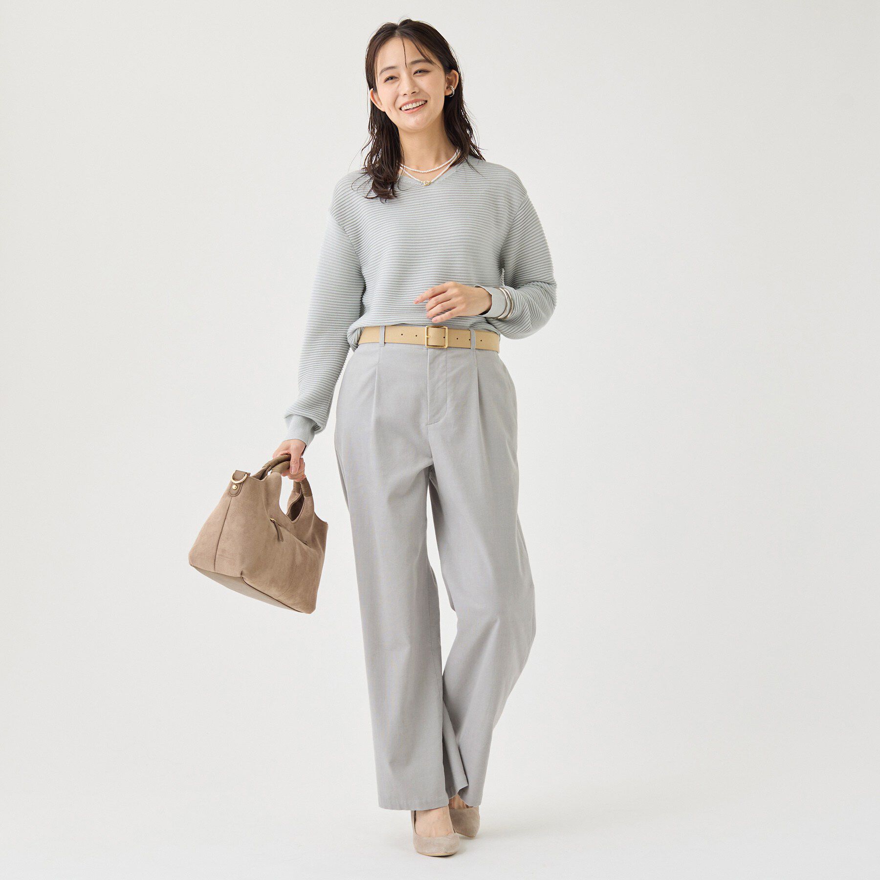INDIVI「【ウール混／体型カバー】ラメガーター編み Vネックニット」|ニット・セーター|