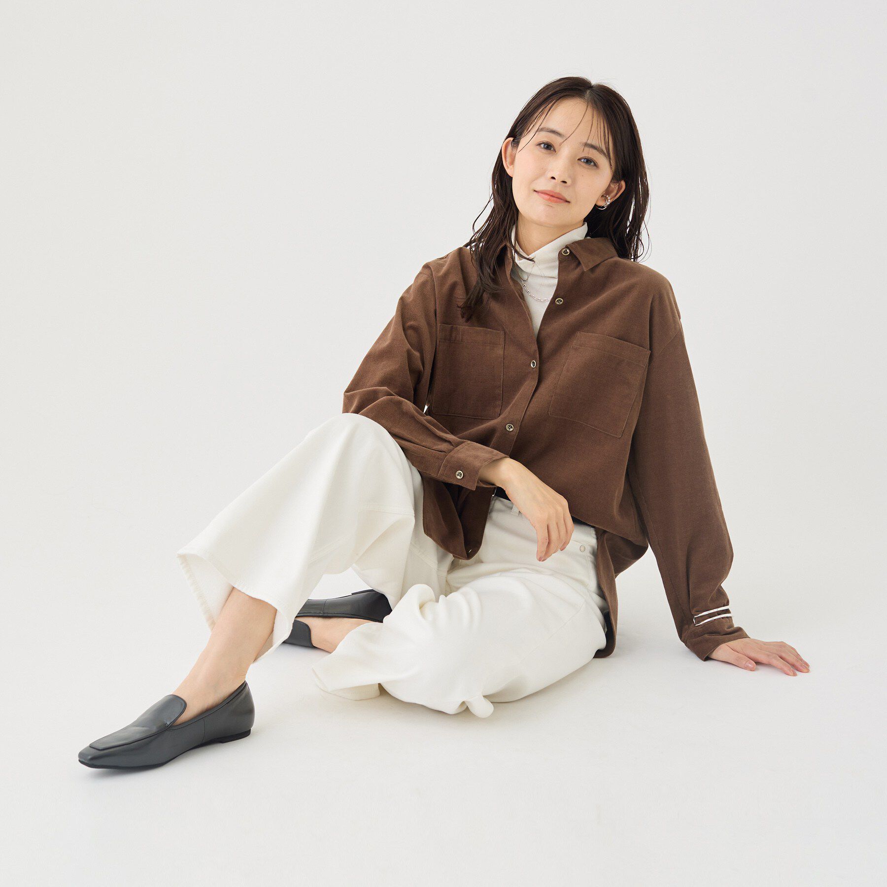 INDIVI「【大人コーデュロイ／SETUP可】オーバーサイズシャツ」|シャツ・ブラウス|
