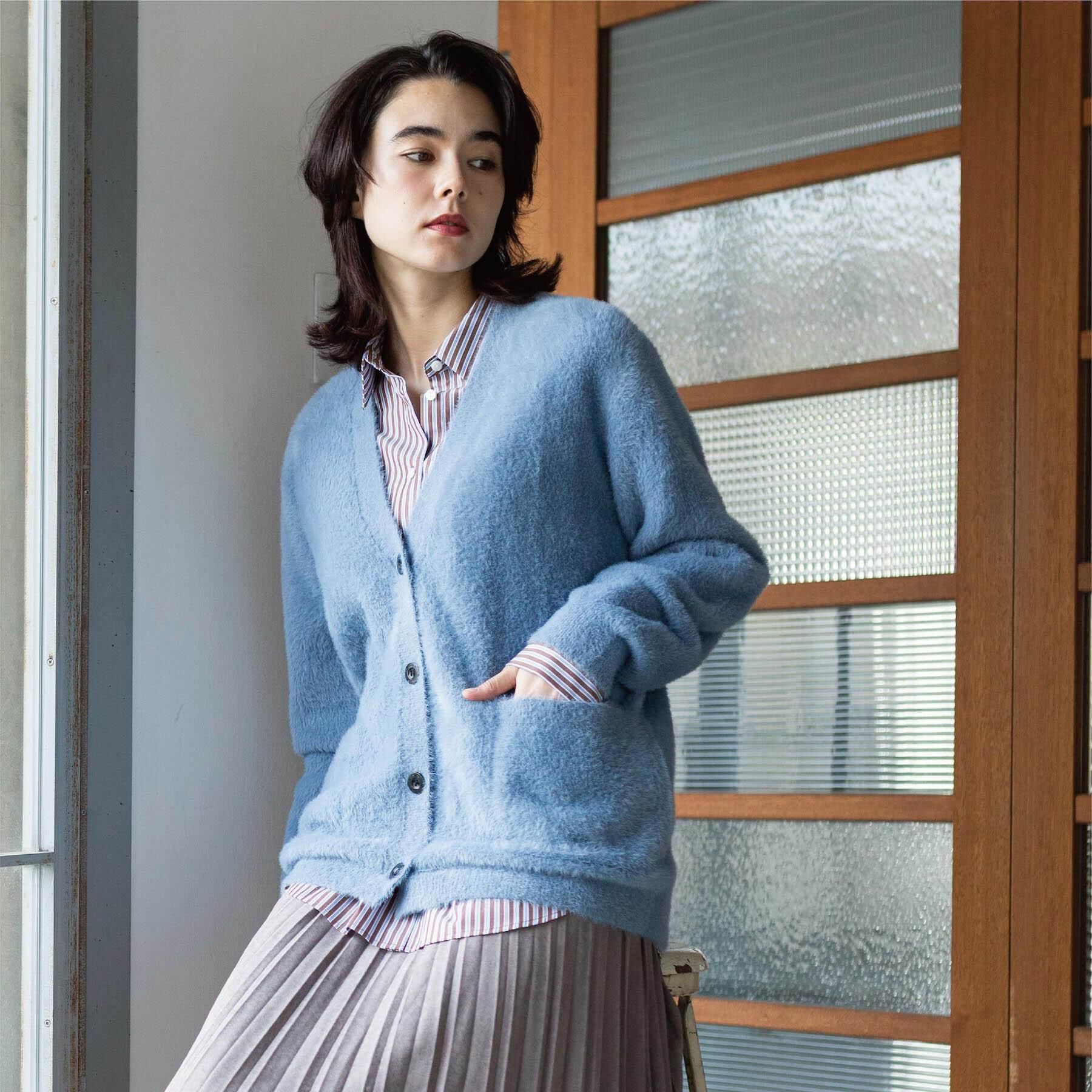 OPAQUE.CLIP「フェザーヤーンVネックニットカーディガン【洗濯機OK】」|カーディガン|
