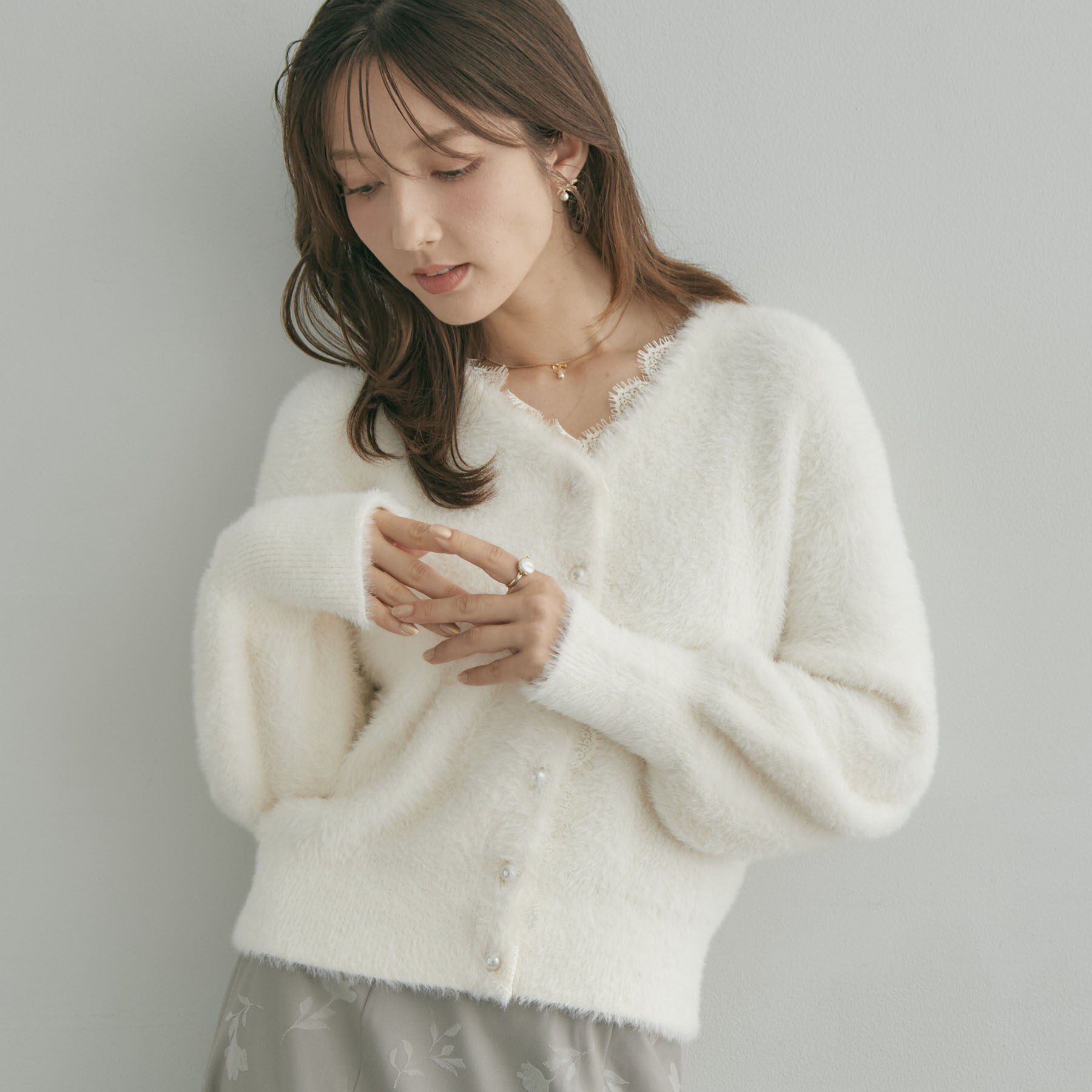 Couture broach「【ふわふわフェザー】前後2WAY ニットカーディガン」|カーディガン|