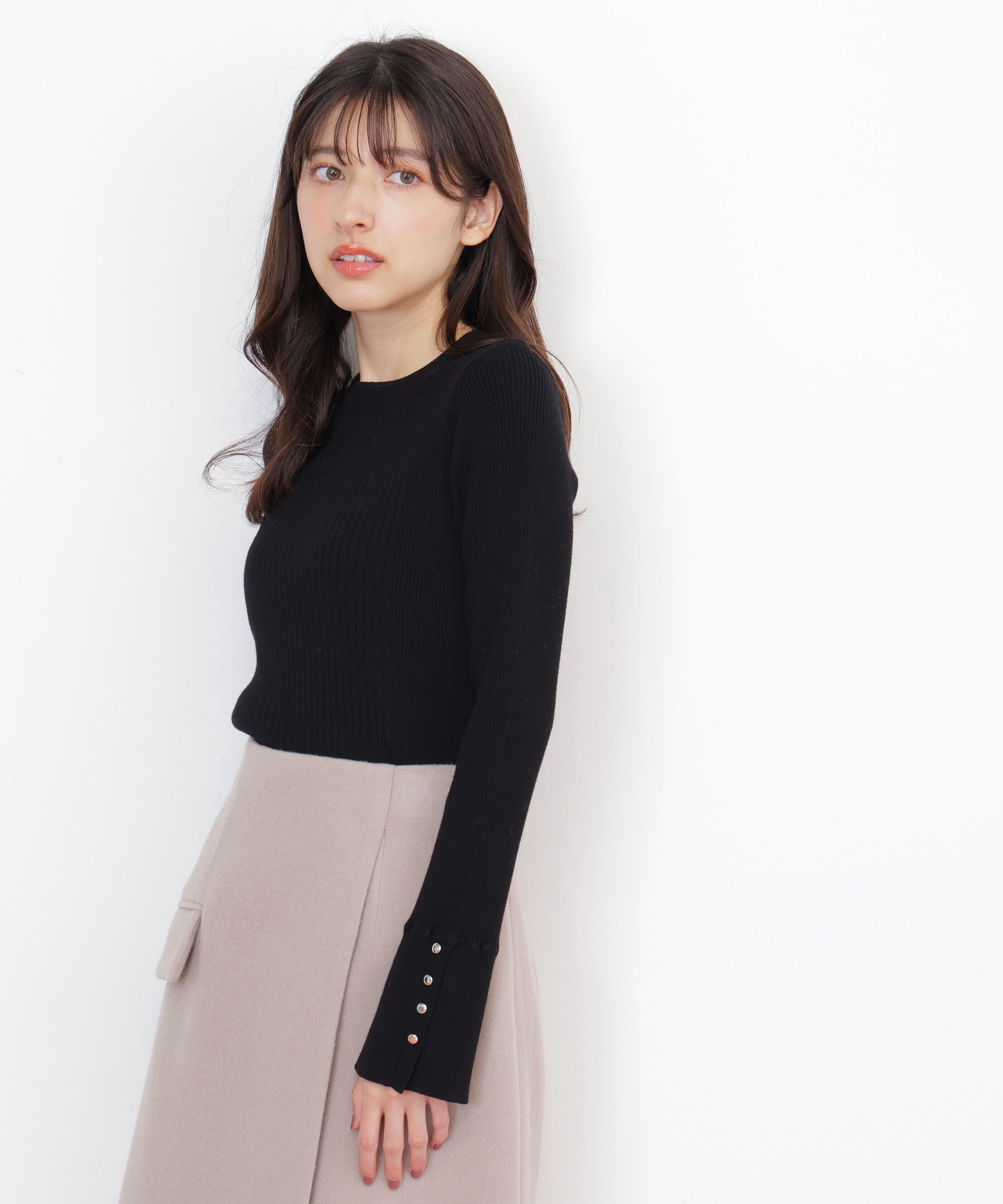  「袖ボタンリブニット」|ニット・セーター|