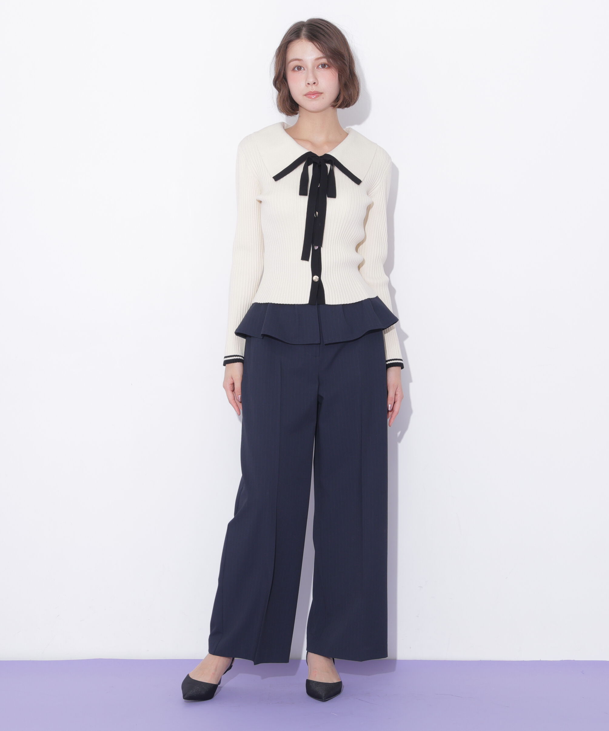  「ペプラムワイドパンツ」|その他|ネイビー1