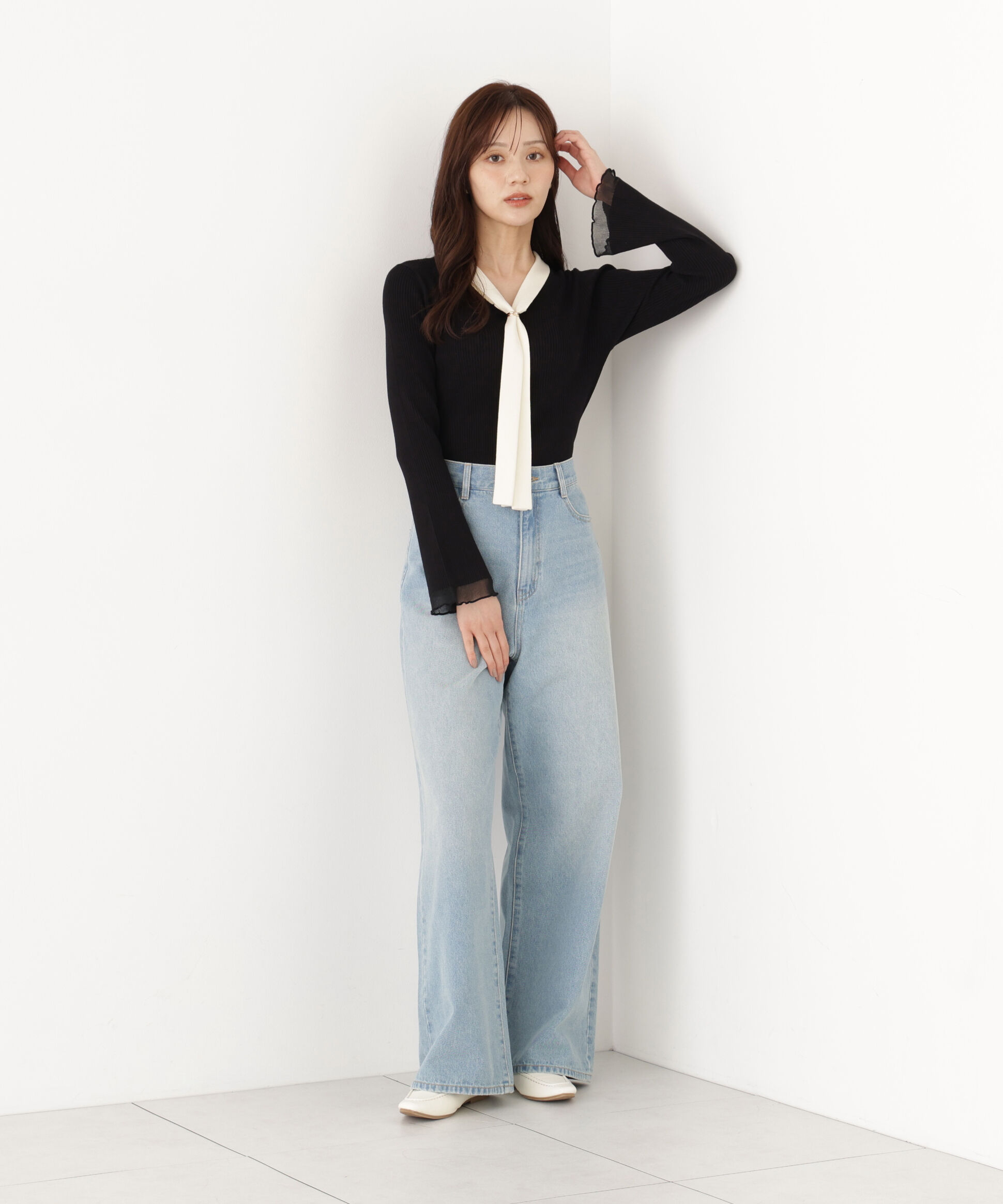 PROPORTION BODY DRESSING「タイ付き部分シアーニット 26AW」|ニット・セーター|