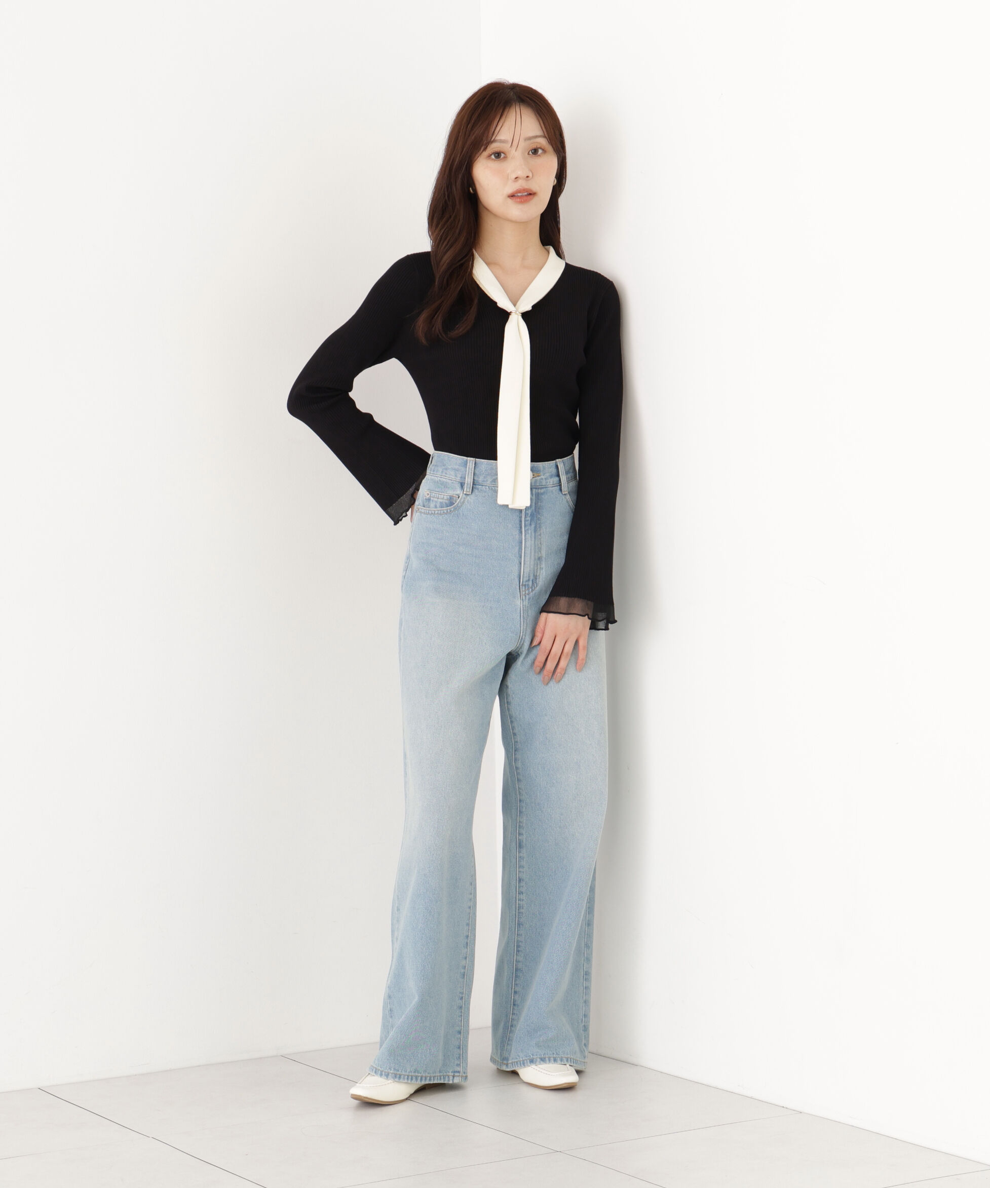 PROPORTION BODY DRESSING「タイ付き部分シアーニット 26AW」|ニット・セーター|