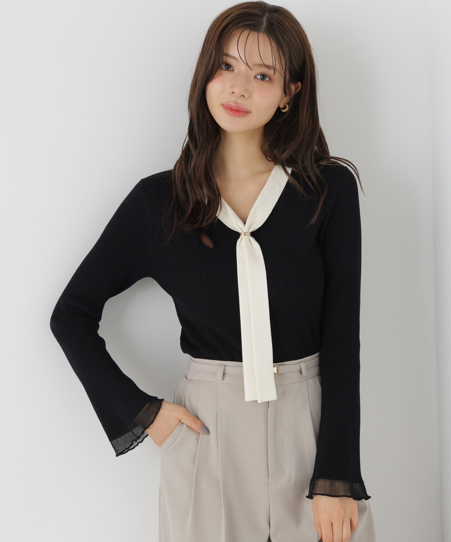 PROPORTION BODY DRESSING「タイ付き部分シアーニット 26AW」|ニット・セーター|