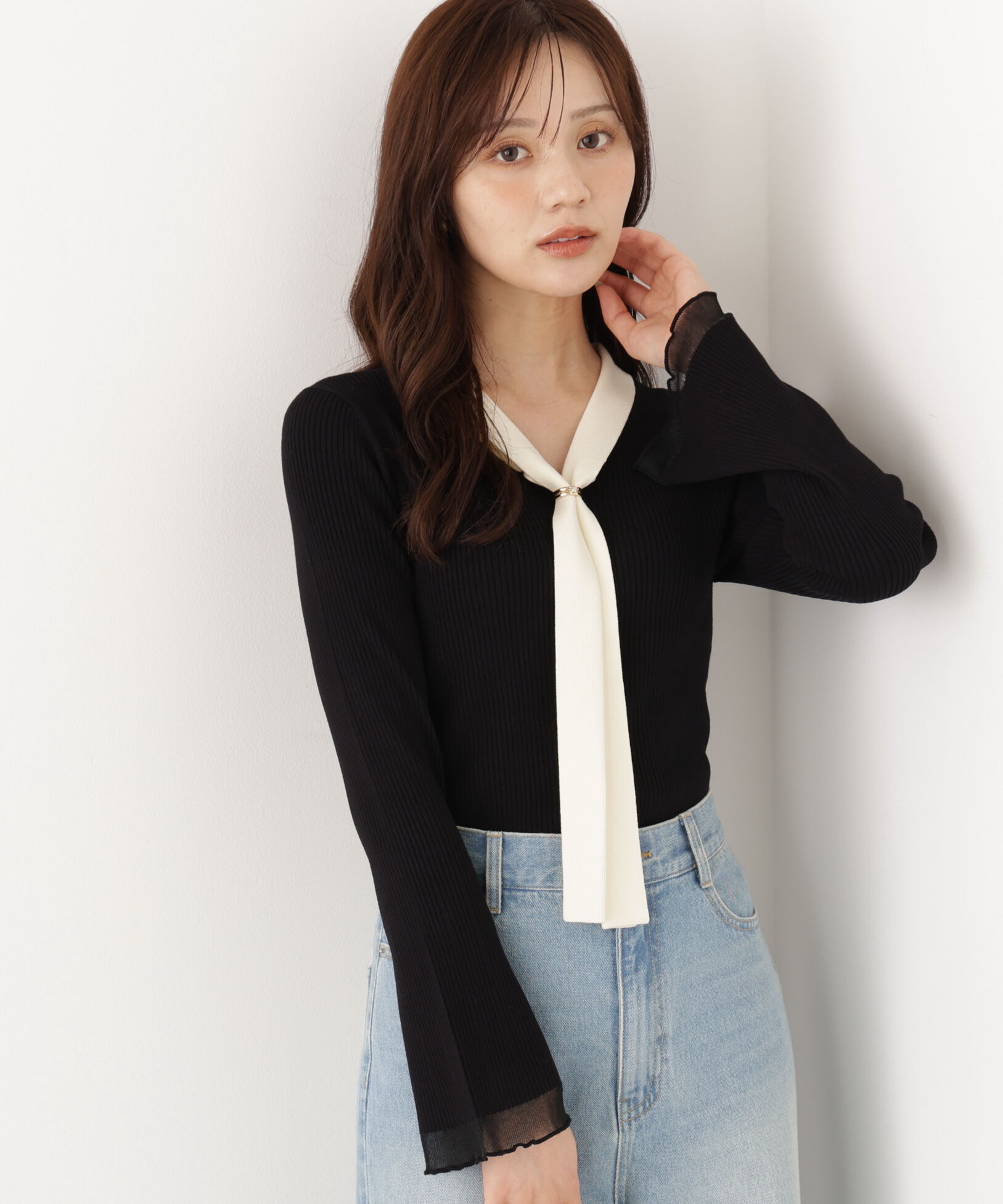 PROPORTION BODY DRESSING「タイ付き部分シアーニット 26AW」|ニット・セーター|