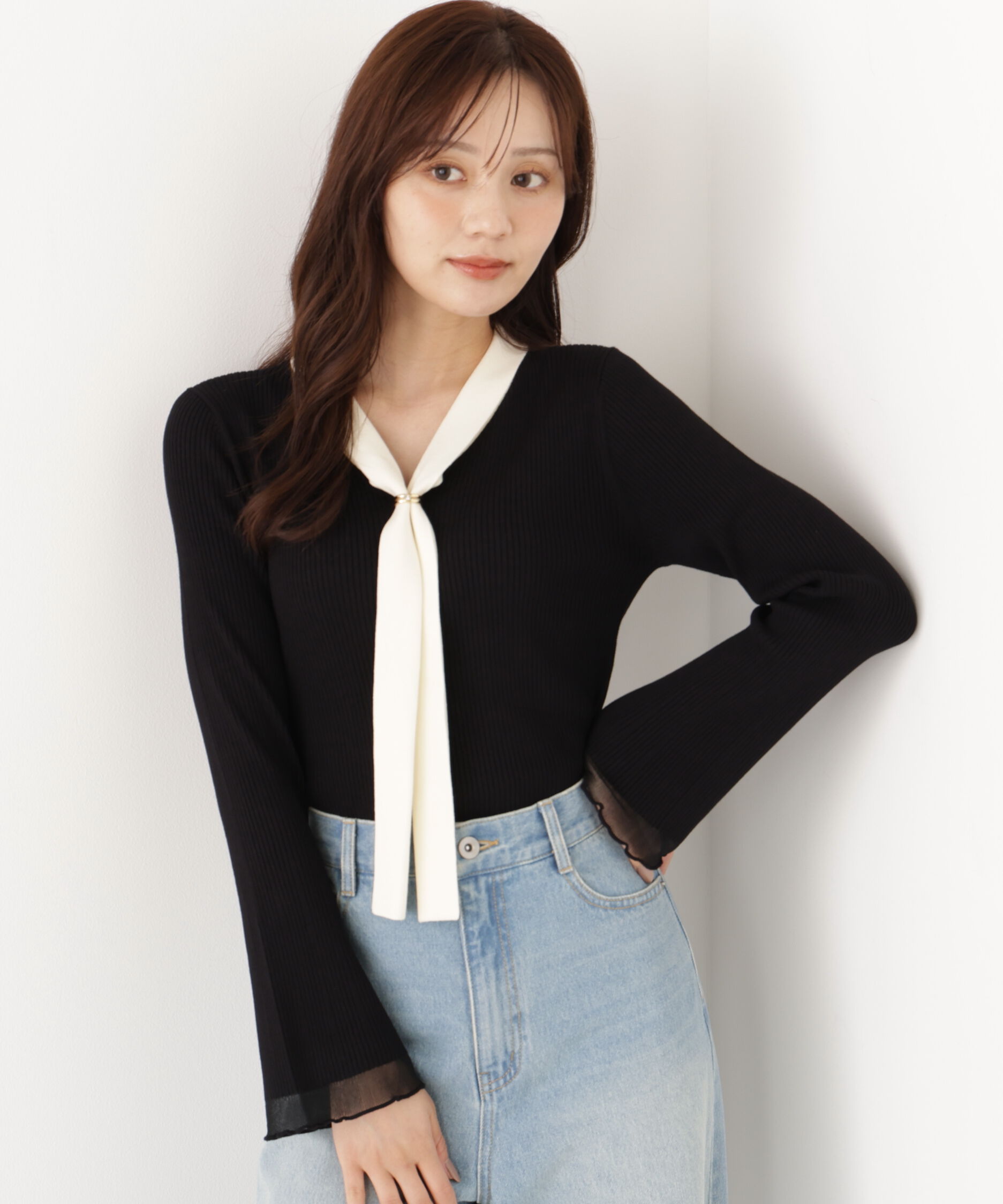 PROPORTION BODY DRESSING「タイ付き部分シアーニット 26AW」|ニット・セーター|