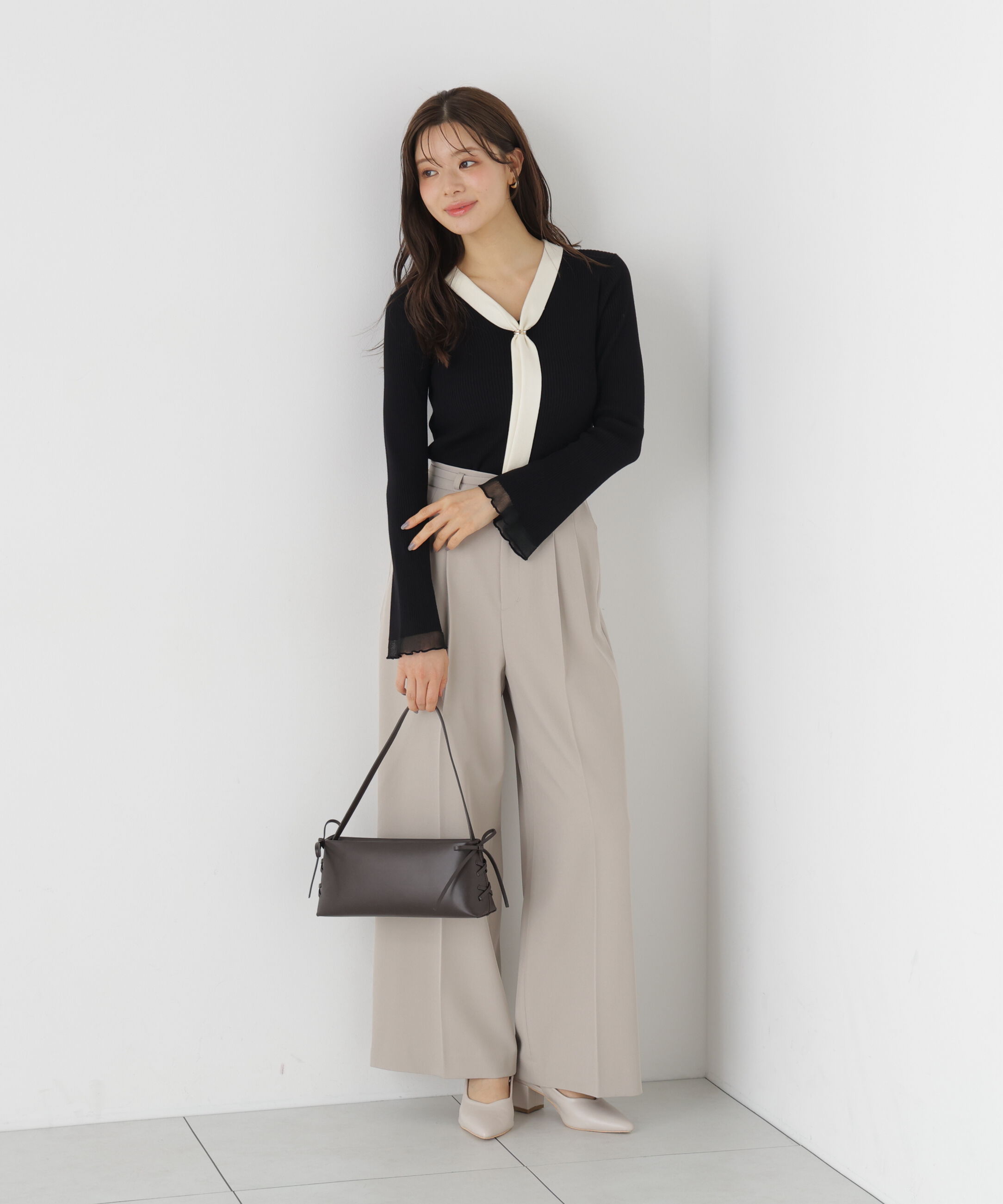 PROPORTION BODY DRESSING「タイ付き部分シアーニット 26AW」|ニット・セーター|