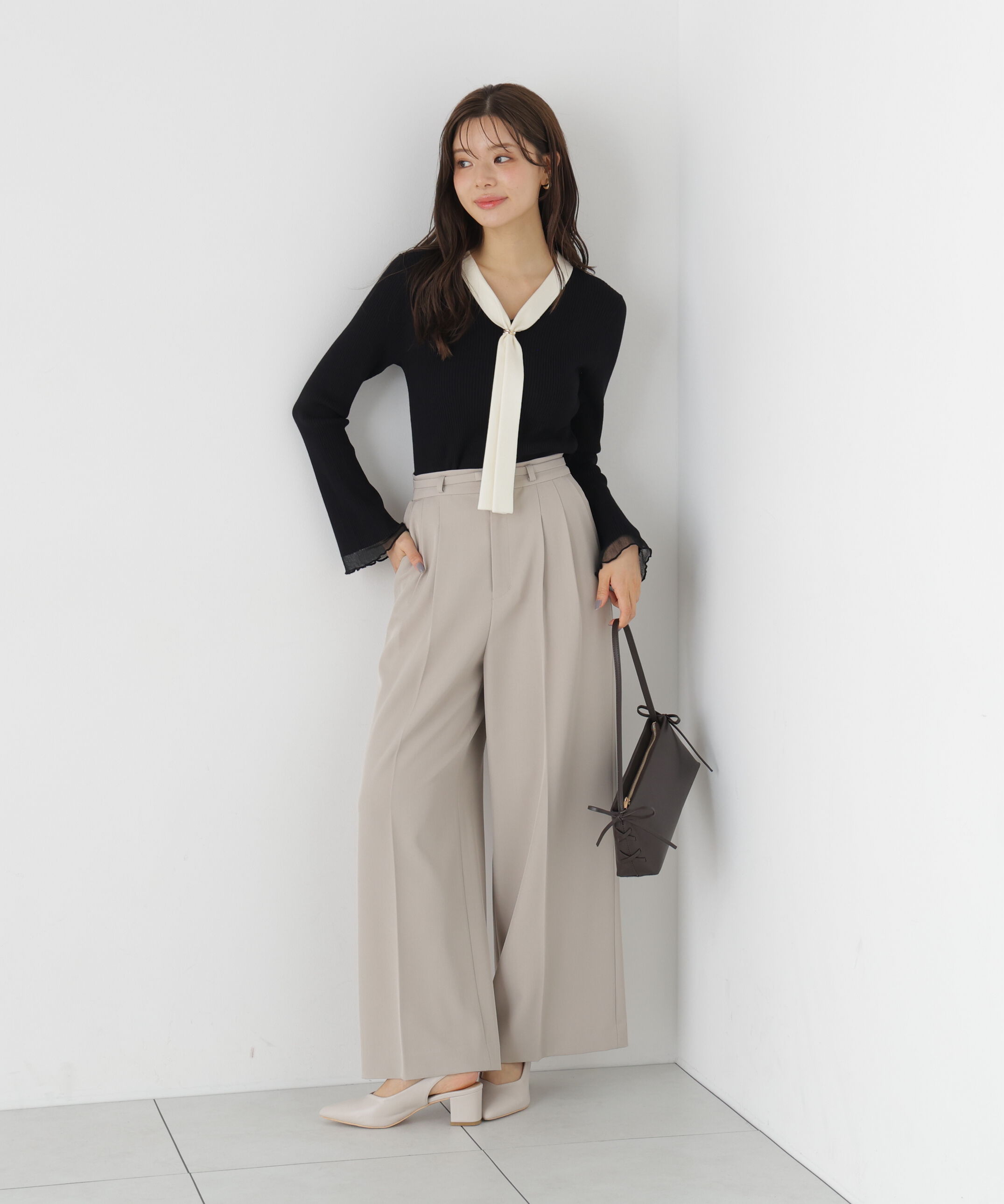 PROPORTION BODY DRESSING「タイ付き部分シアーニット 26AW」|ニット・セーター|