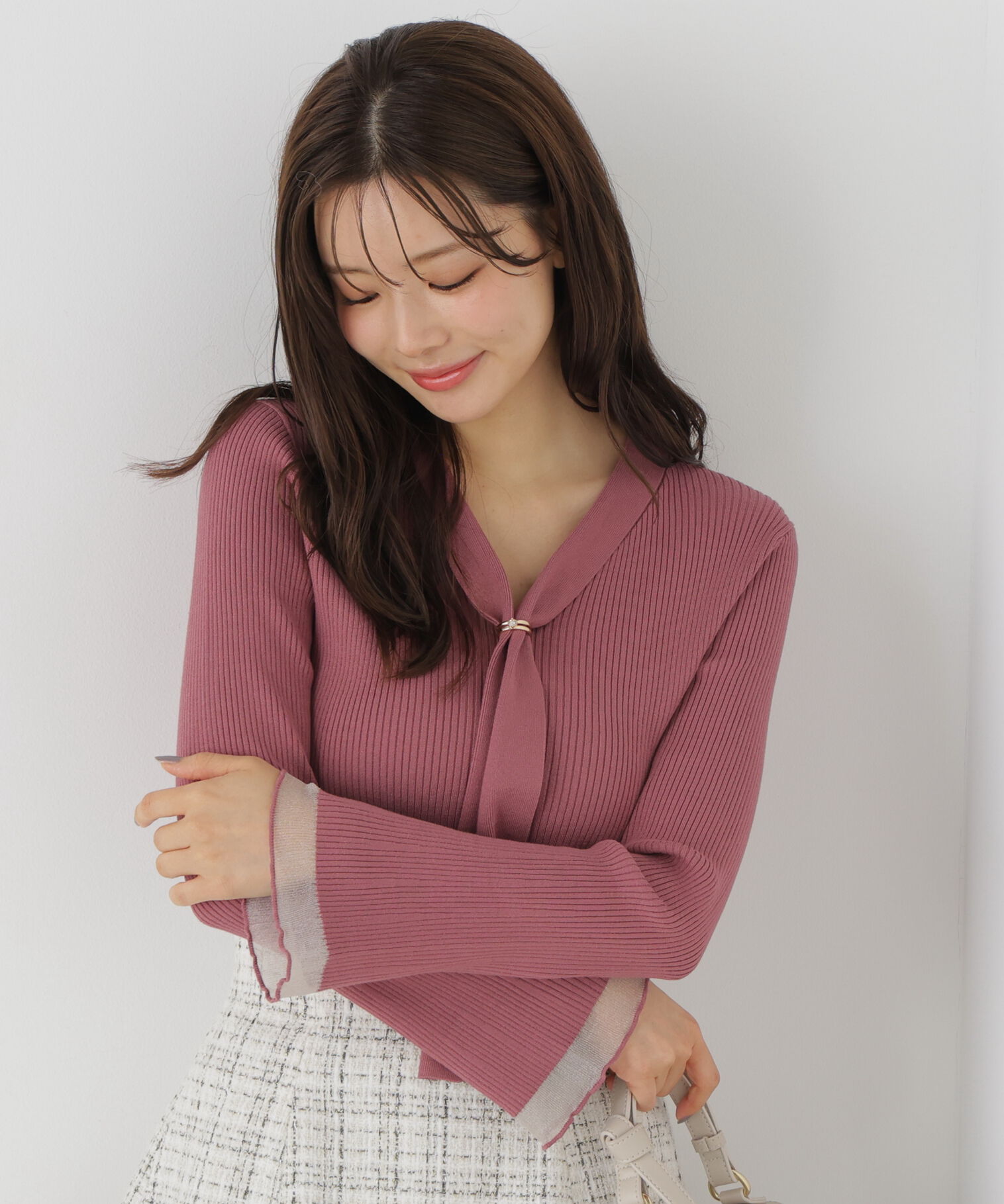 PROPORTION BODY DRESSING「タイ付き部分シアーニット 26AW」|ニット・セーター|