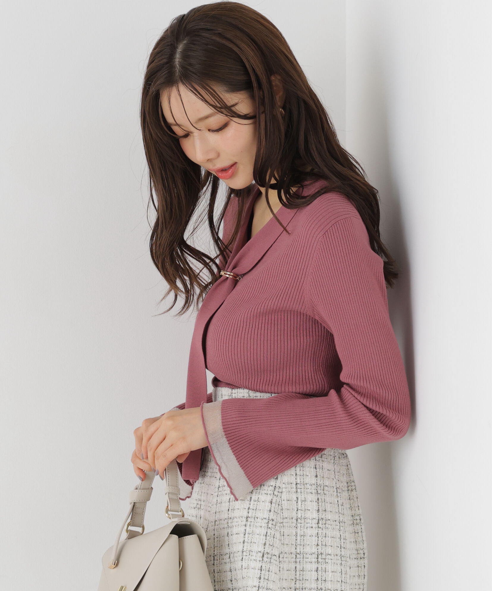 PROPORTION BODY DRESSING「タイ付き部分シアーニット 26AW」|ニット・セーター|