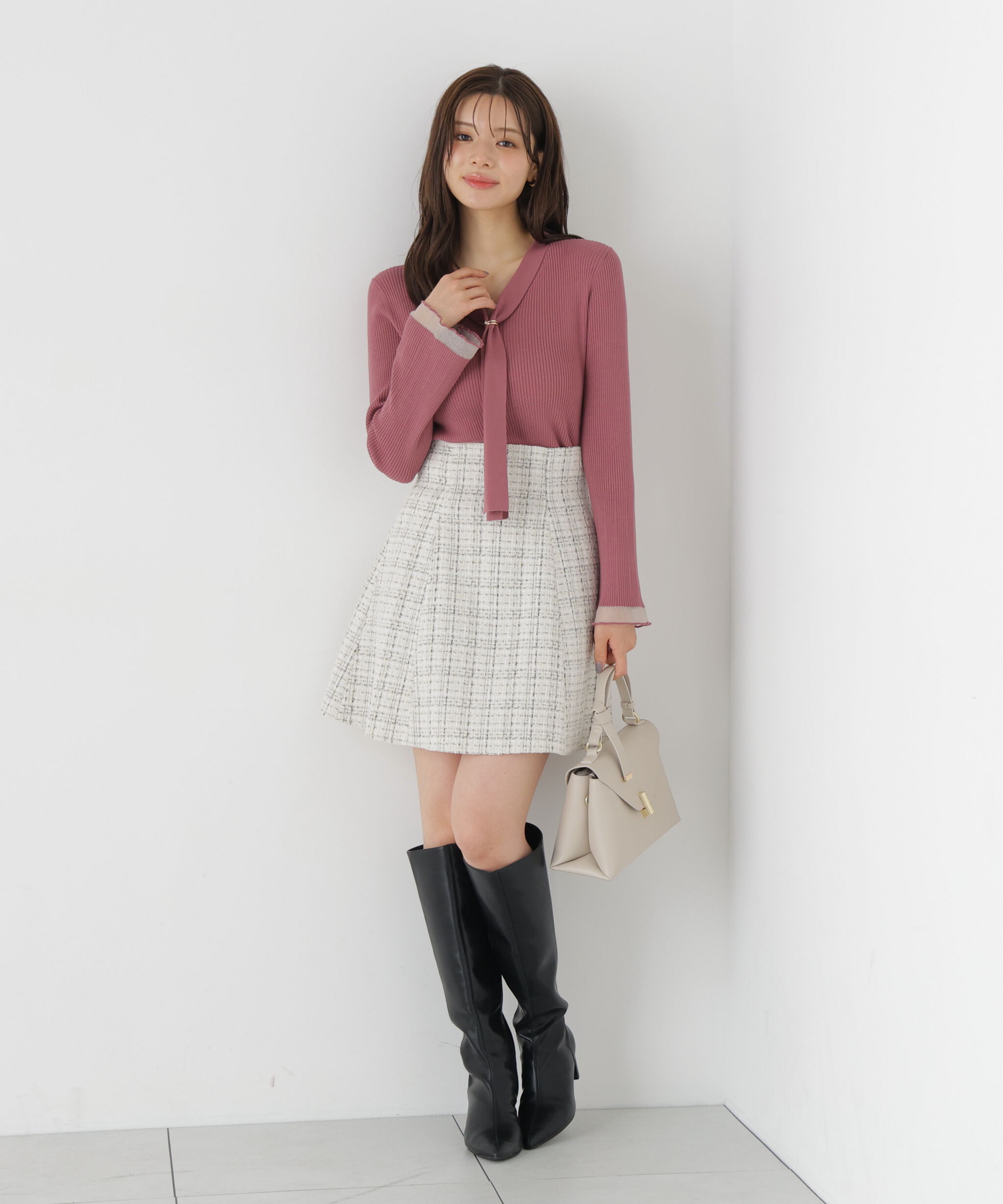 PROPORTION BODY DRESSING「タイ付き部分シアーニット 26AW」|ニット・セーター|