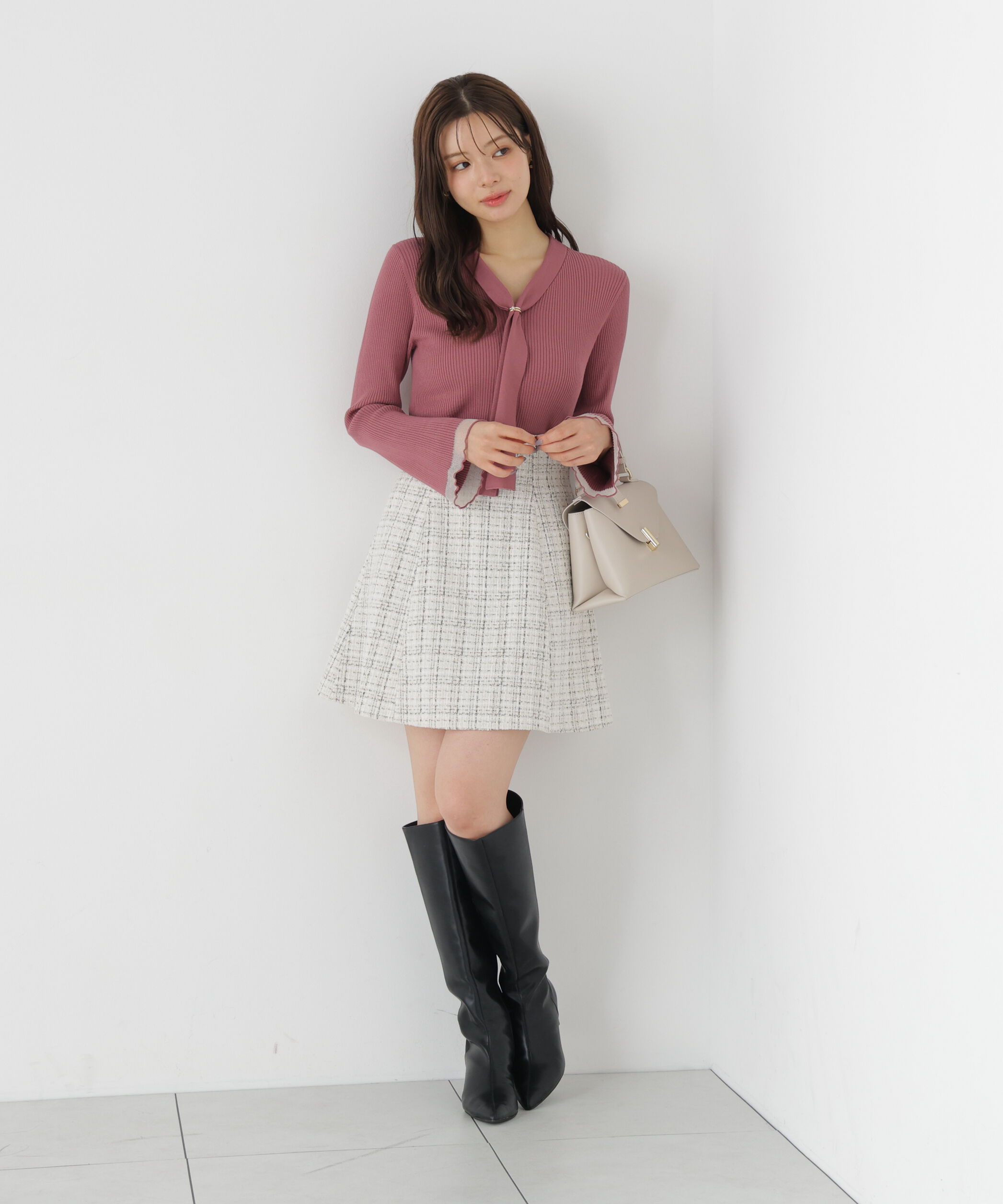 PROPORTION BODY DRESSING「タイ付き部分シアーニット 26AW」|ニット・セーター|