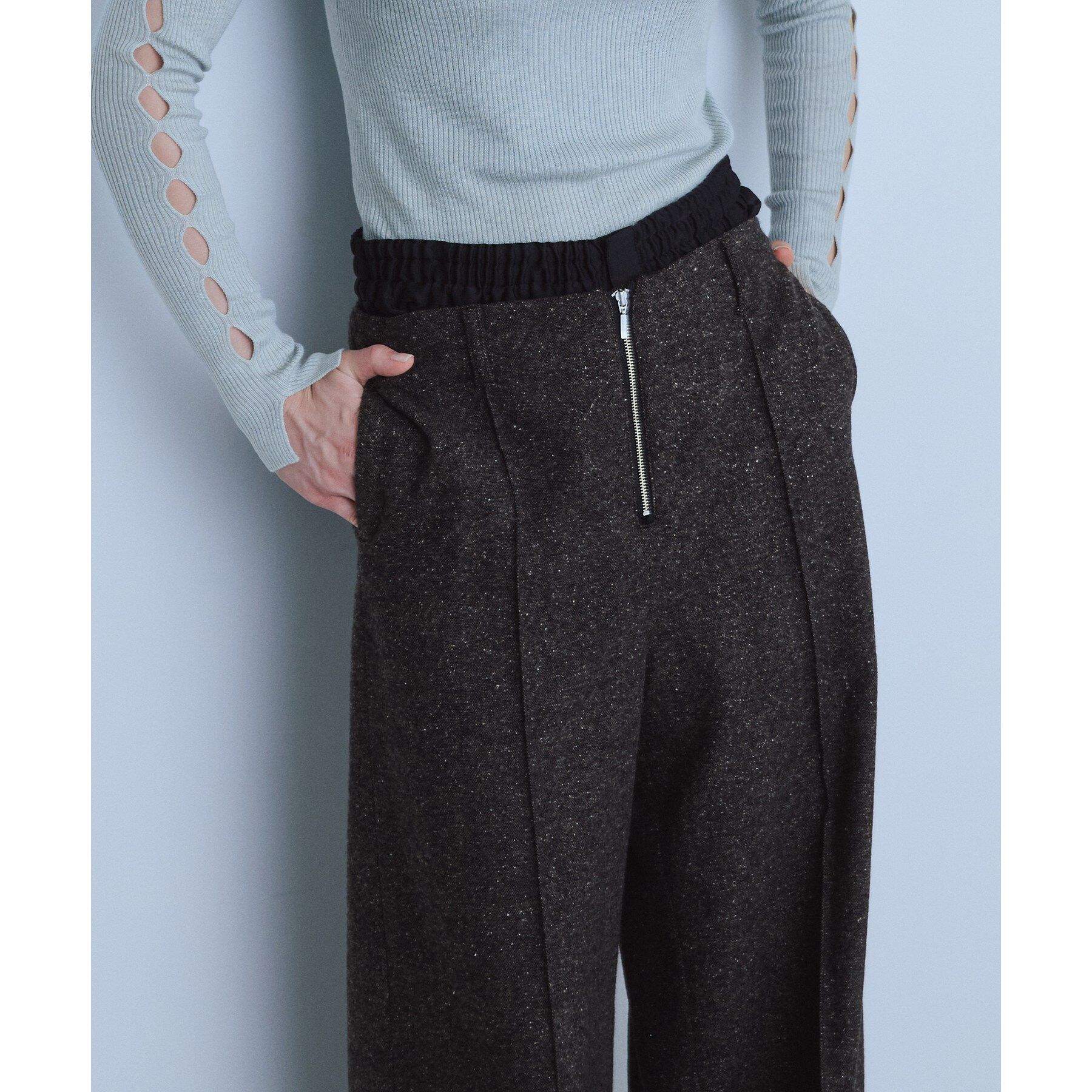 CODE A「nep tweed zip wide pants」|その他|ブラウン(444)