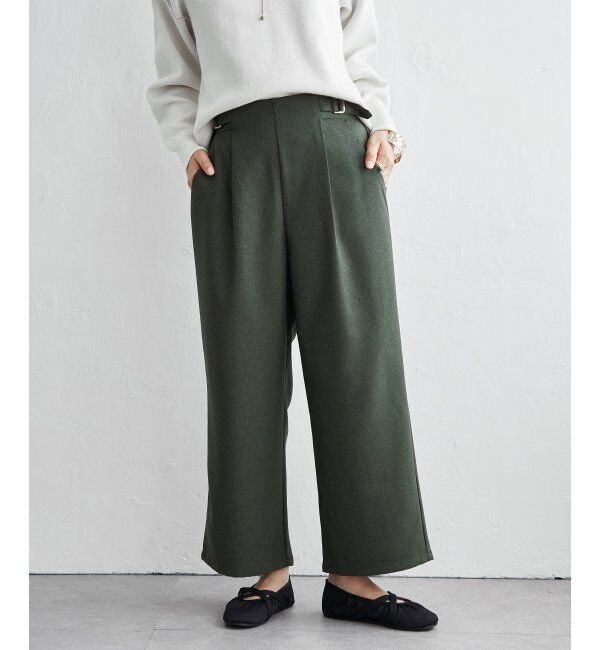 ikka「ウーリッシュツィルワイドパンツ」|その他|カーキ