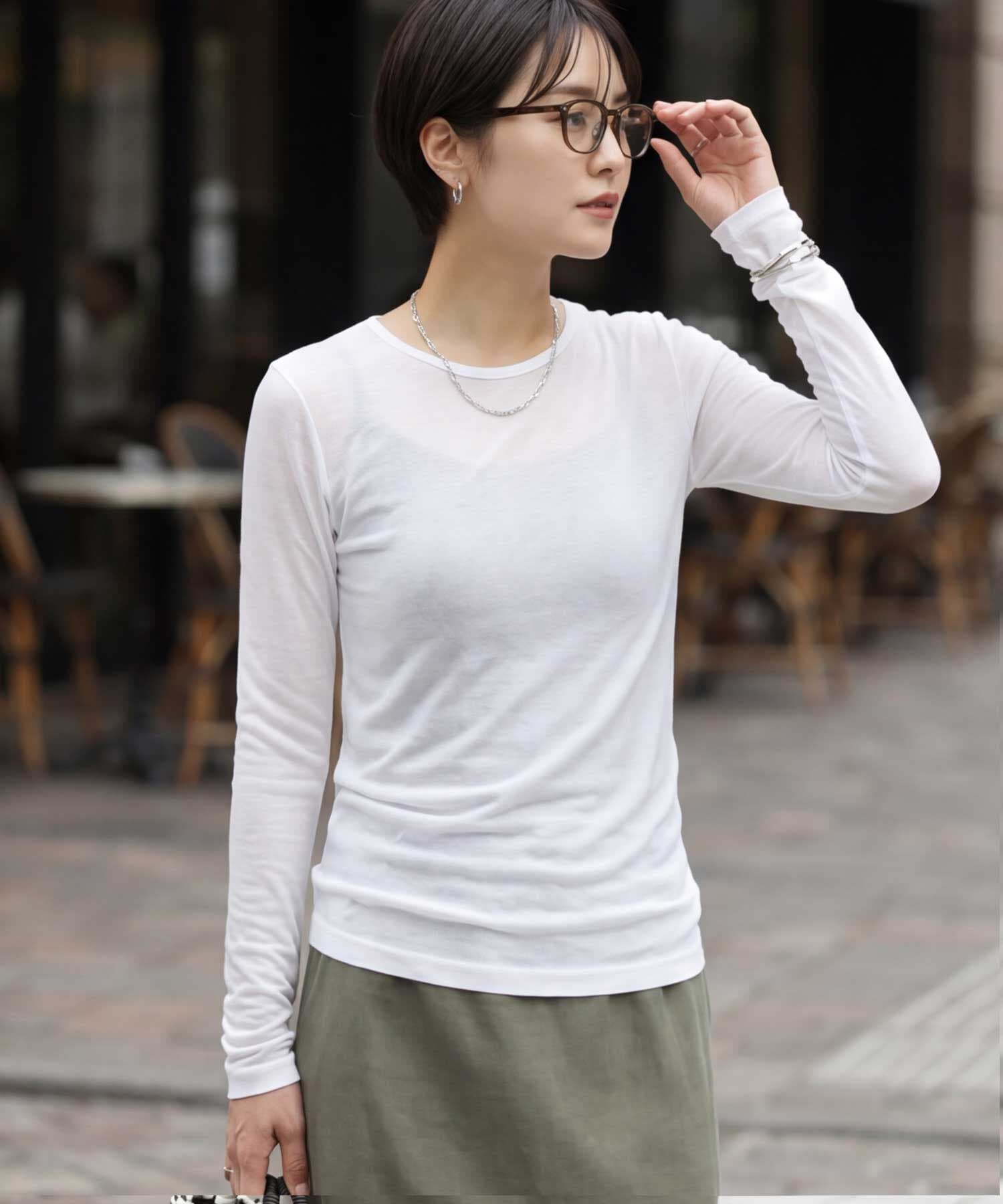 STYLE DELI「夏に着る極薄シアー長袖カットトップス」|Tシャツ・カットソー|ホワイト