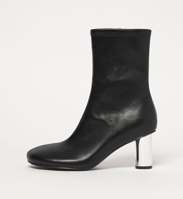 SY UNITED ARROWS「＜SY＞オブリークシリンダーヒール ショートブーツ70&uarr;」|ショートブーツ|BLACK