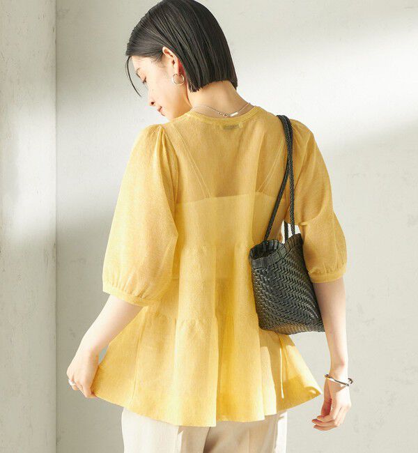 SHIPS for women「〈手洗い可能〉麻混 シアー ティアード ショート スリーブ プルオーバー」|ニット・セーター|