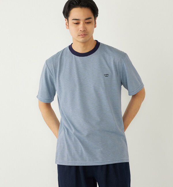 SHIPS Colors 「SHIPS Colors:〈速乾〉CAVE(R) ワンポイント ロゴ ボーダー Tシャツ◇」|Tシャツ・カットソー|ブルー