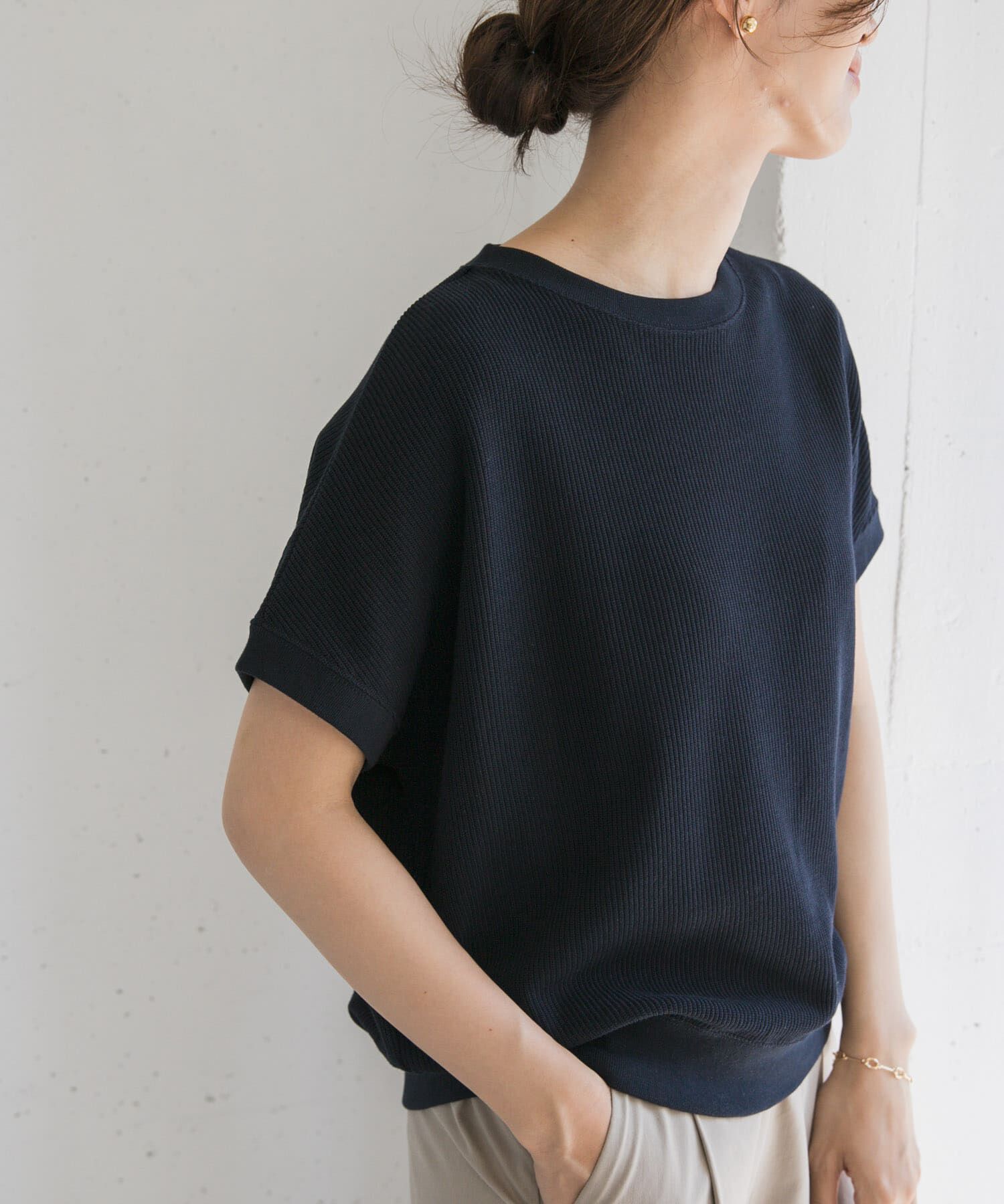 URBAN RESEARCH DOORS「タックフライスフレンチTシャツ」|Tシャツ・カットソー|ネイビー