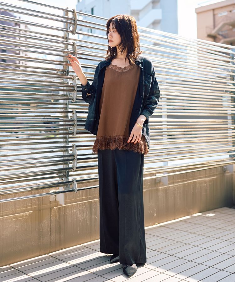 YECCA VECCA「ヴィンテージサテンストレートパンツ」|その他|Black
