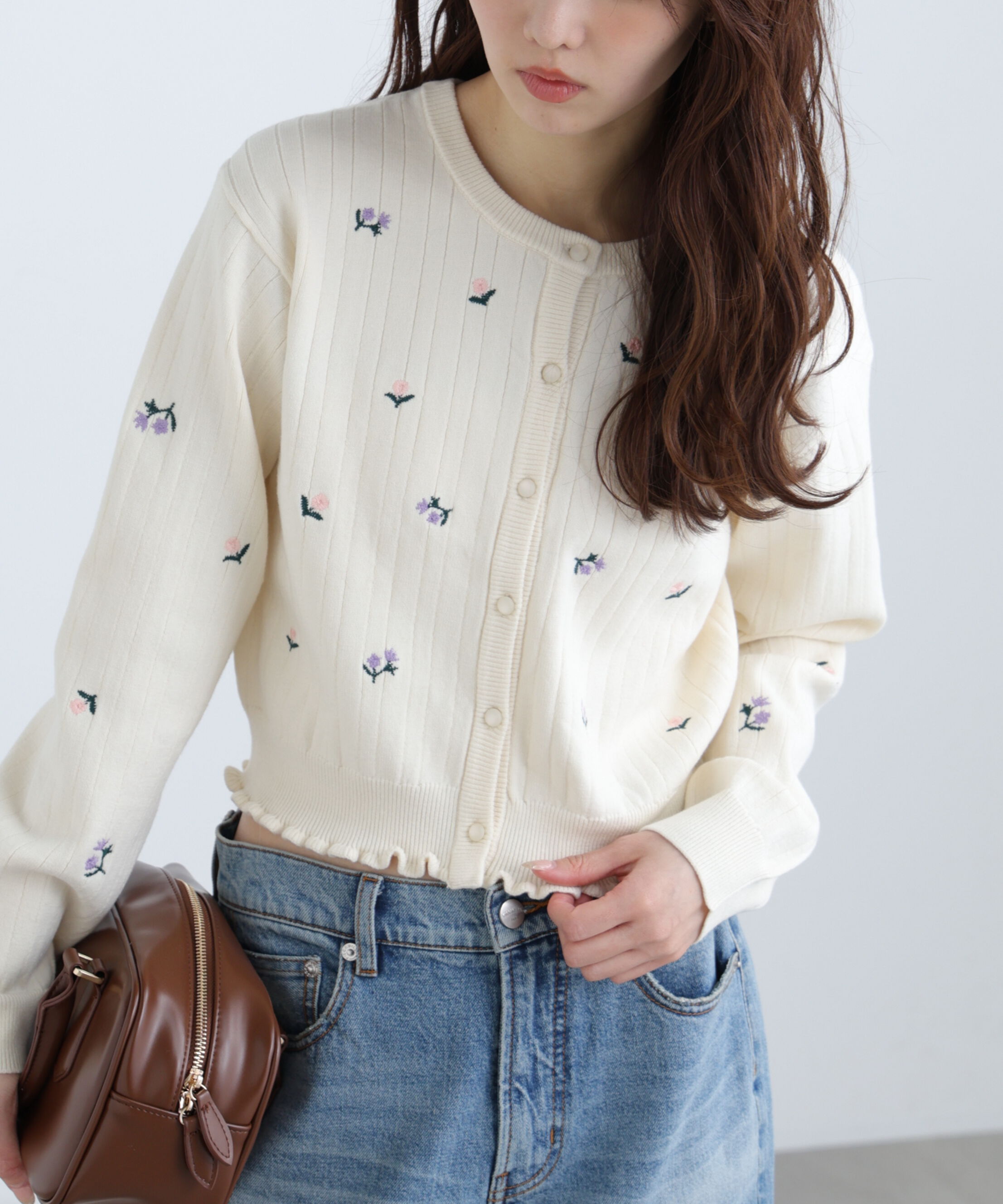  「フラワー刺繍針抜きニットカーディガン」|ニット・セーター|