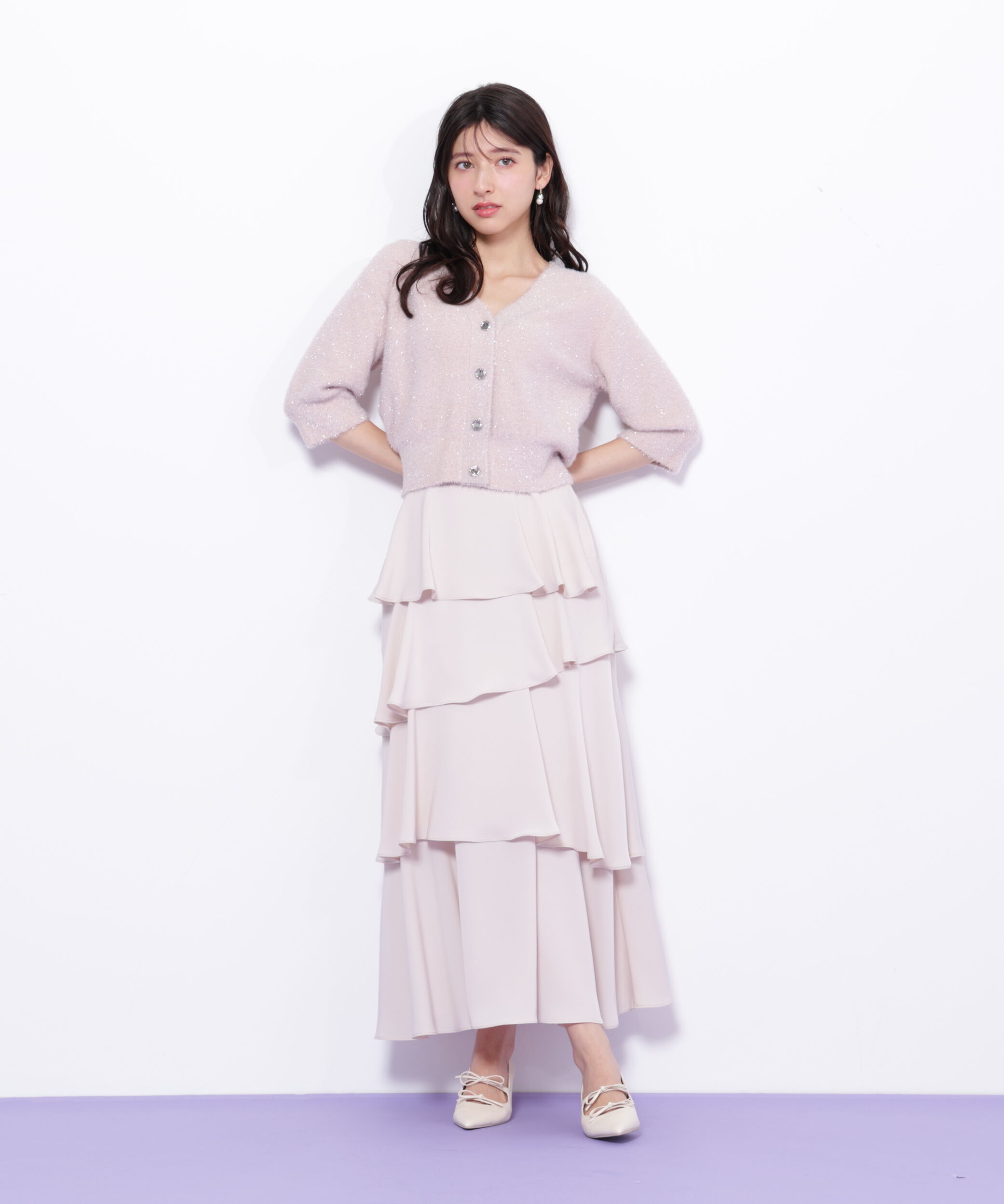  「ラメフェザー半袖カーディガン」|ニット・セーター|