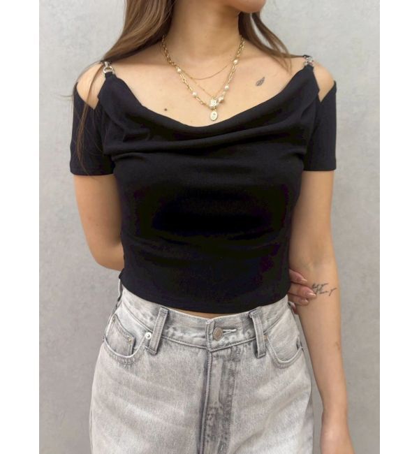 EVRIS「チェーンドレープリブフレンチトップス」|Tシャツ・カットソー|